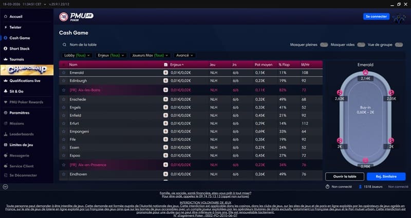 PMU Poker cash game