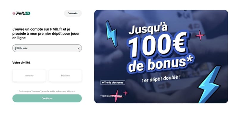 Inscription sur PMU Poker